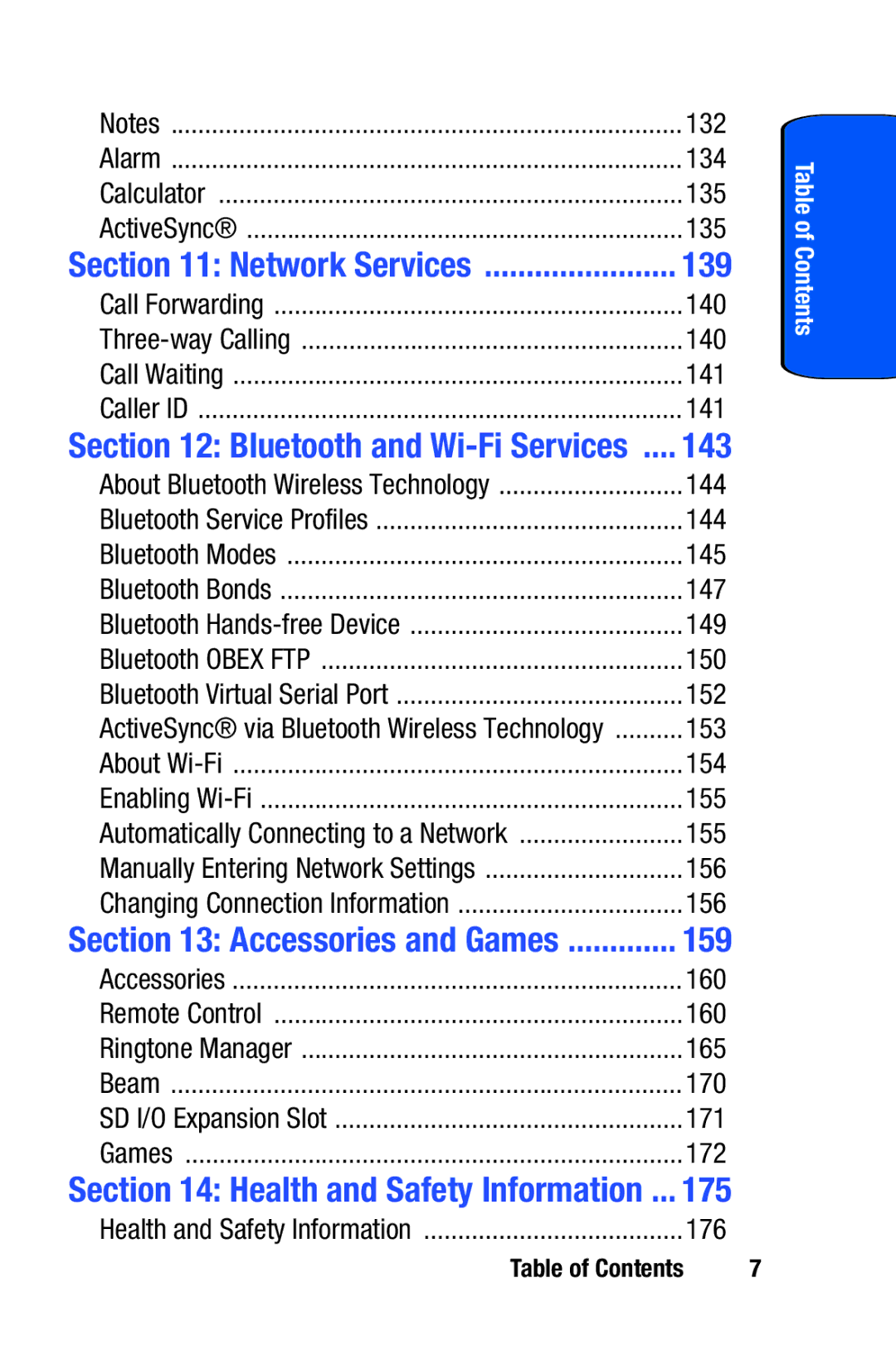 Samsung SCH-i730 Network Services, Bluetooth and Wi-Fi Services, Accessories and Games, Health and Safety Information 