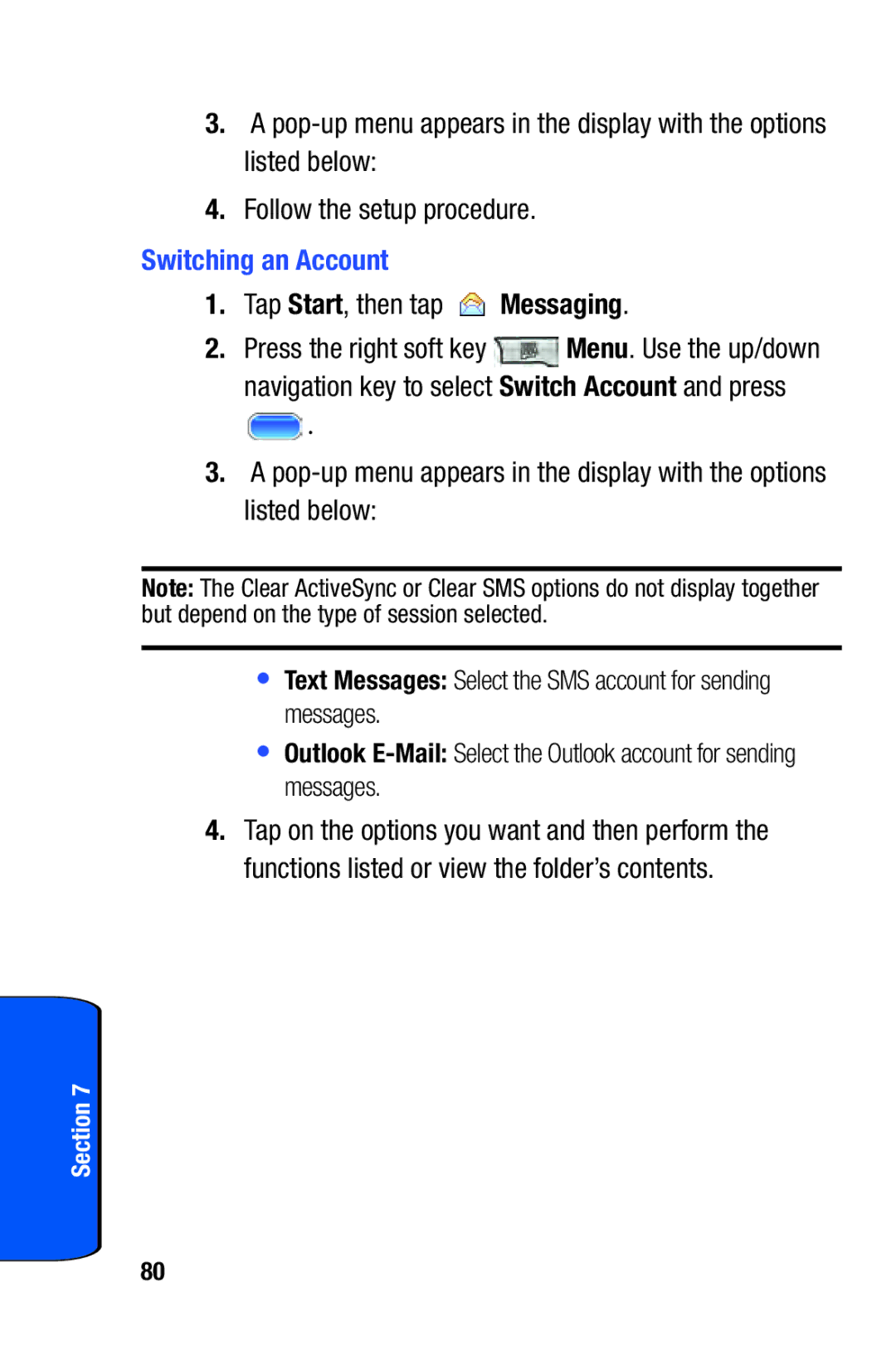 Samsung SCH-i730 manual Switching an Account, Text Messages Select the SMS account for sending messages 