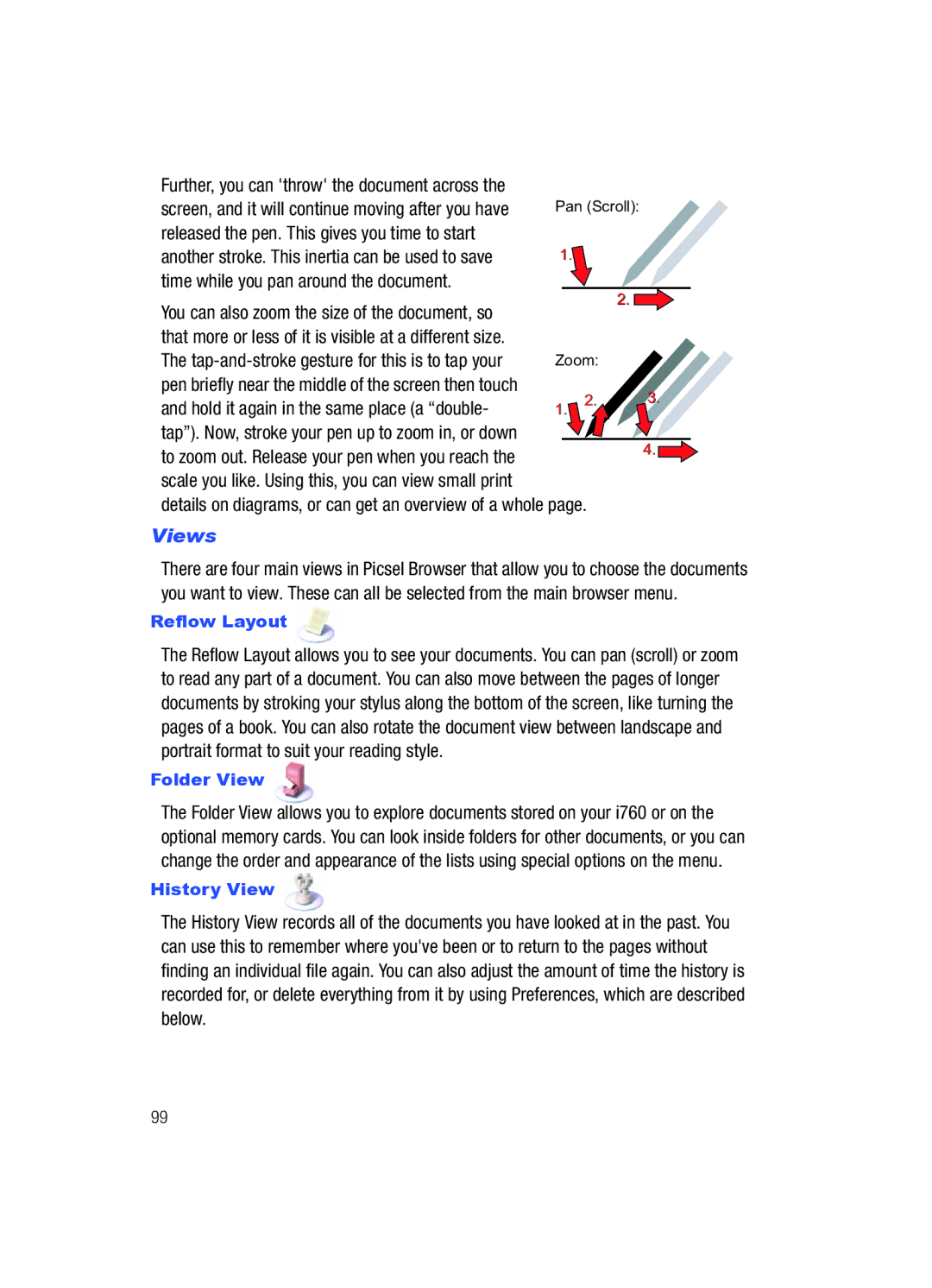 Samsung SCH-i760 user manual Time while you pan around the document, Views 