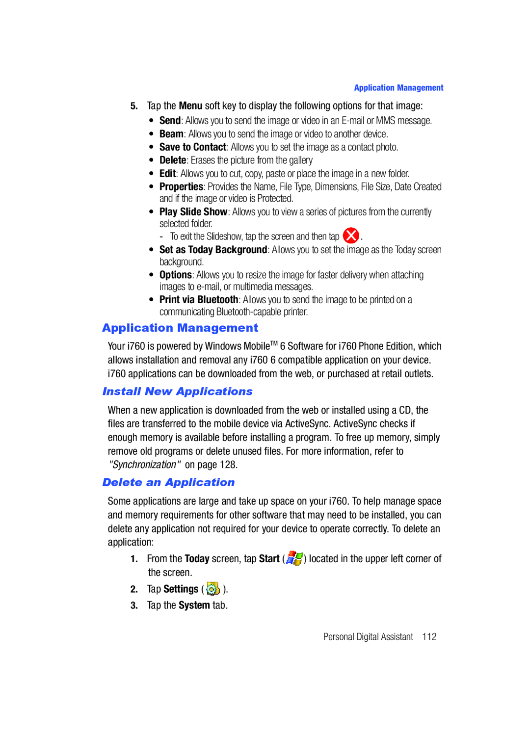Samsung SCH-i760 user manual Application Management, Install New Applications, Delete an Application 