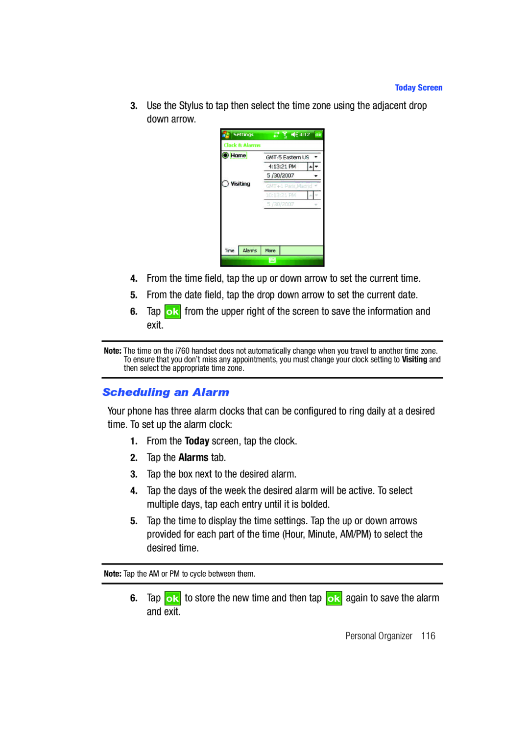 Samsung SCH-i760 user manual Scheduling an Alarm 