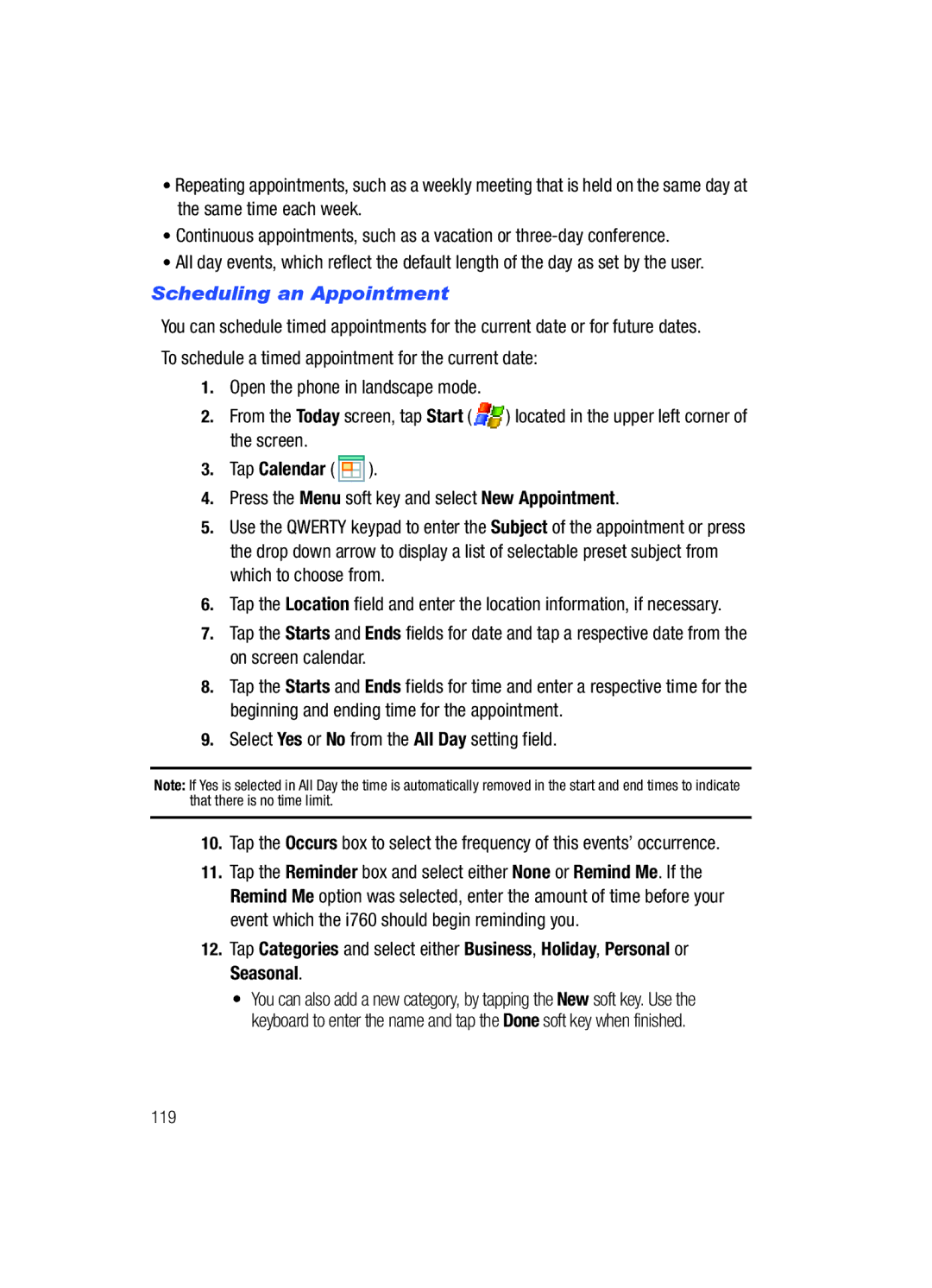 Samsung SCH-i760 user manual Scheduling an Appointment 