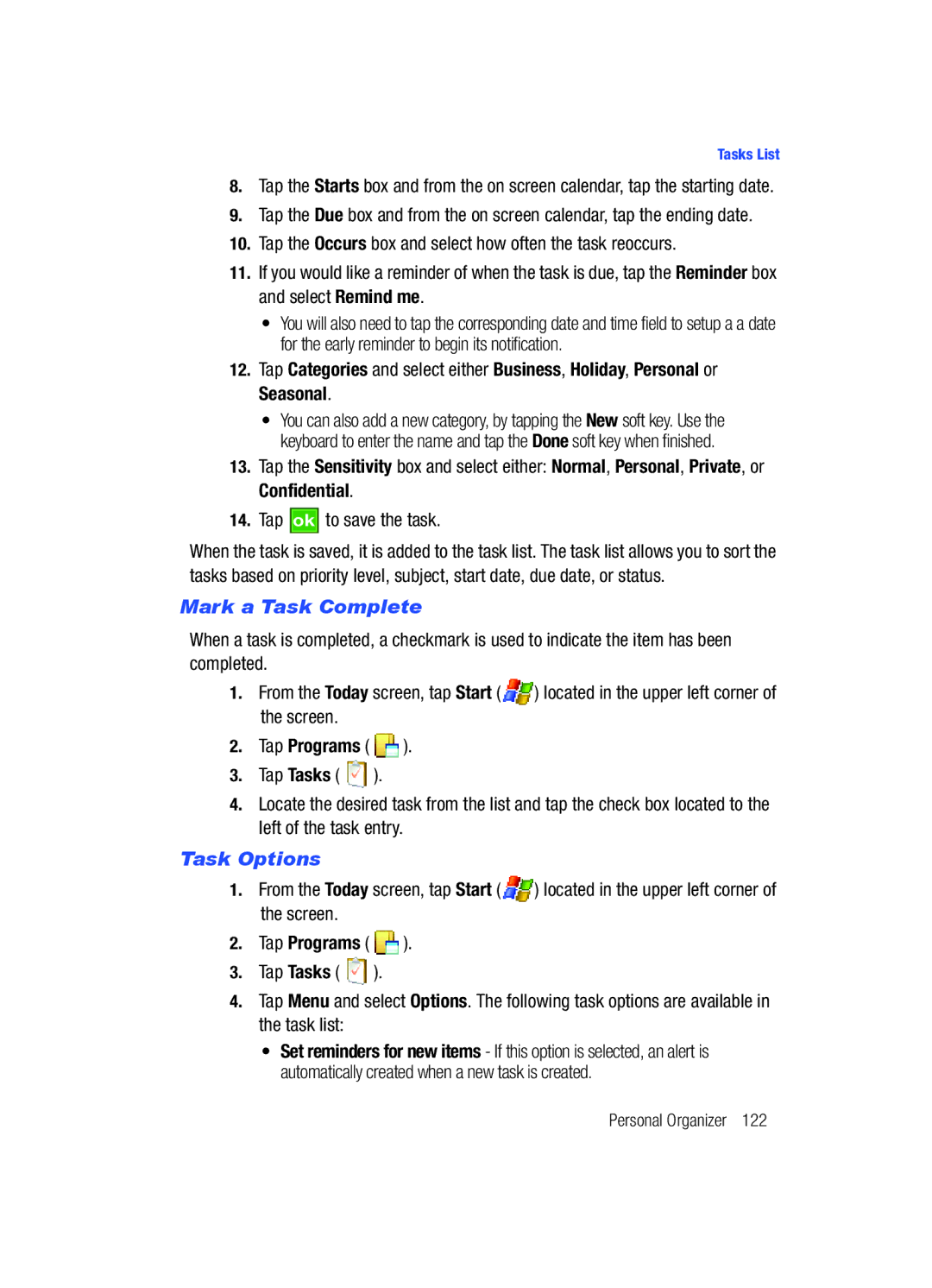 Samsung SCH-i760 user manual Mark a Task Complete, Task Options 