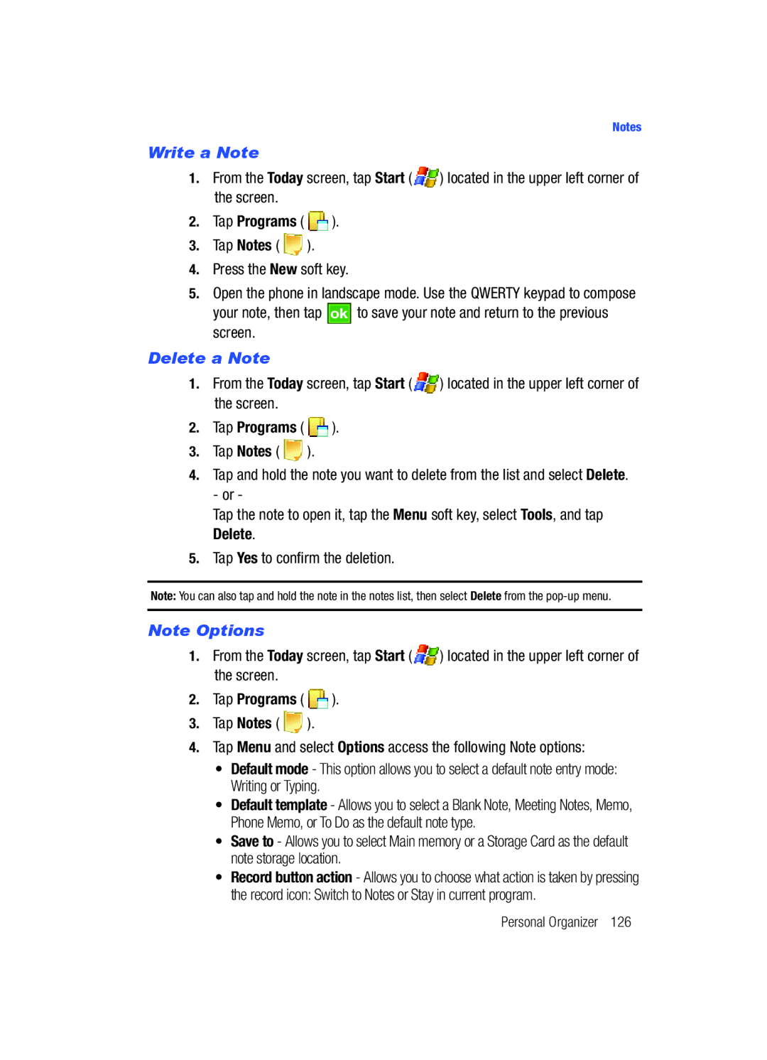 Samsung SCH-i760 user manual Write a Note, Delete a Note 