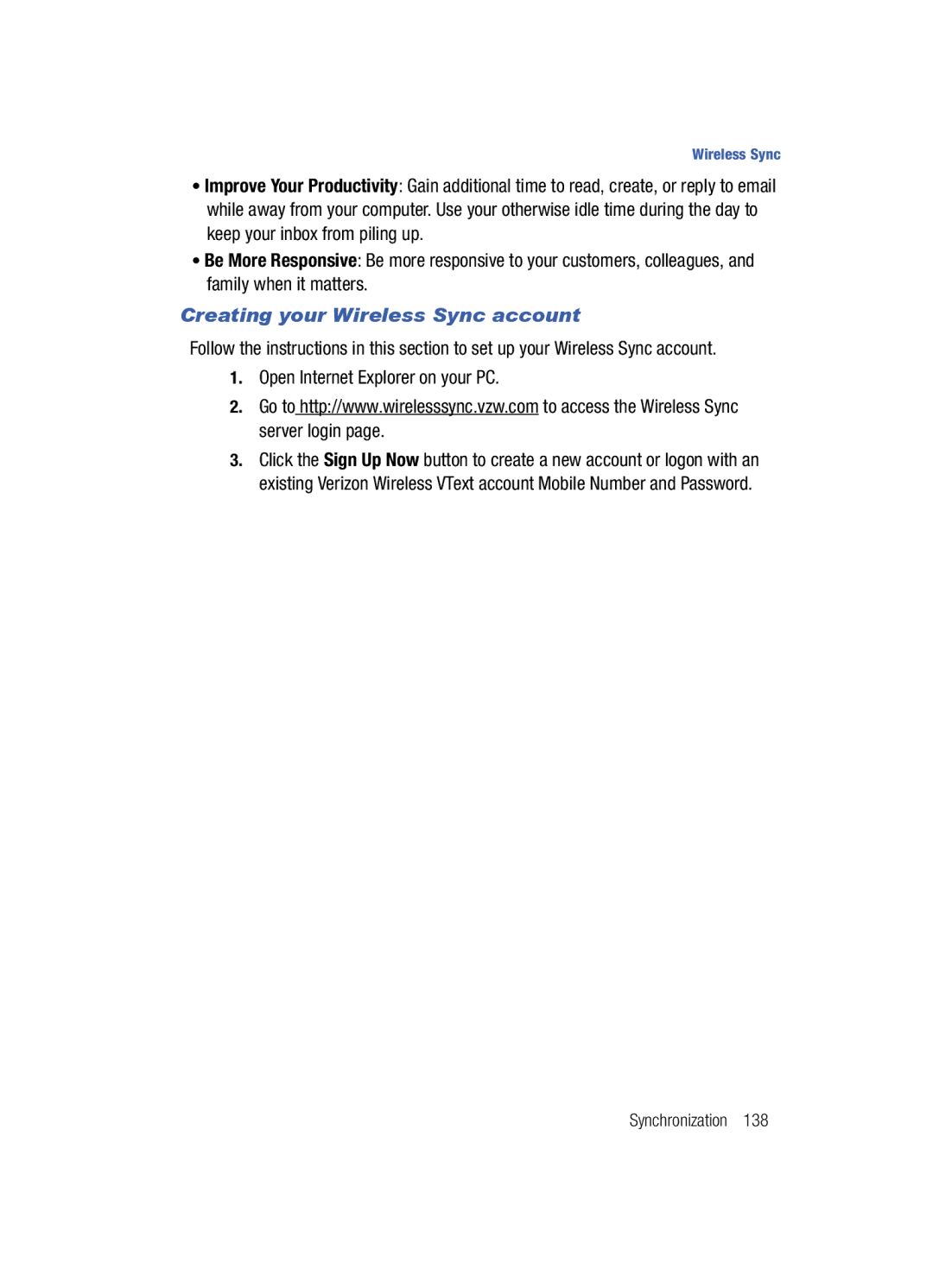 Samsung SCH-i760 user manual Creating your Wireless Sync account 