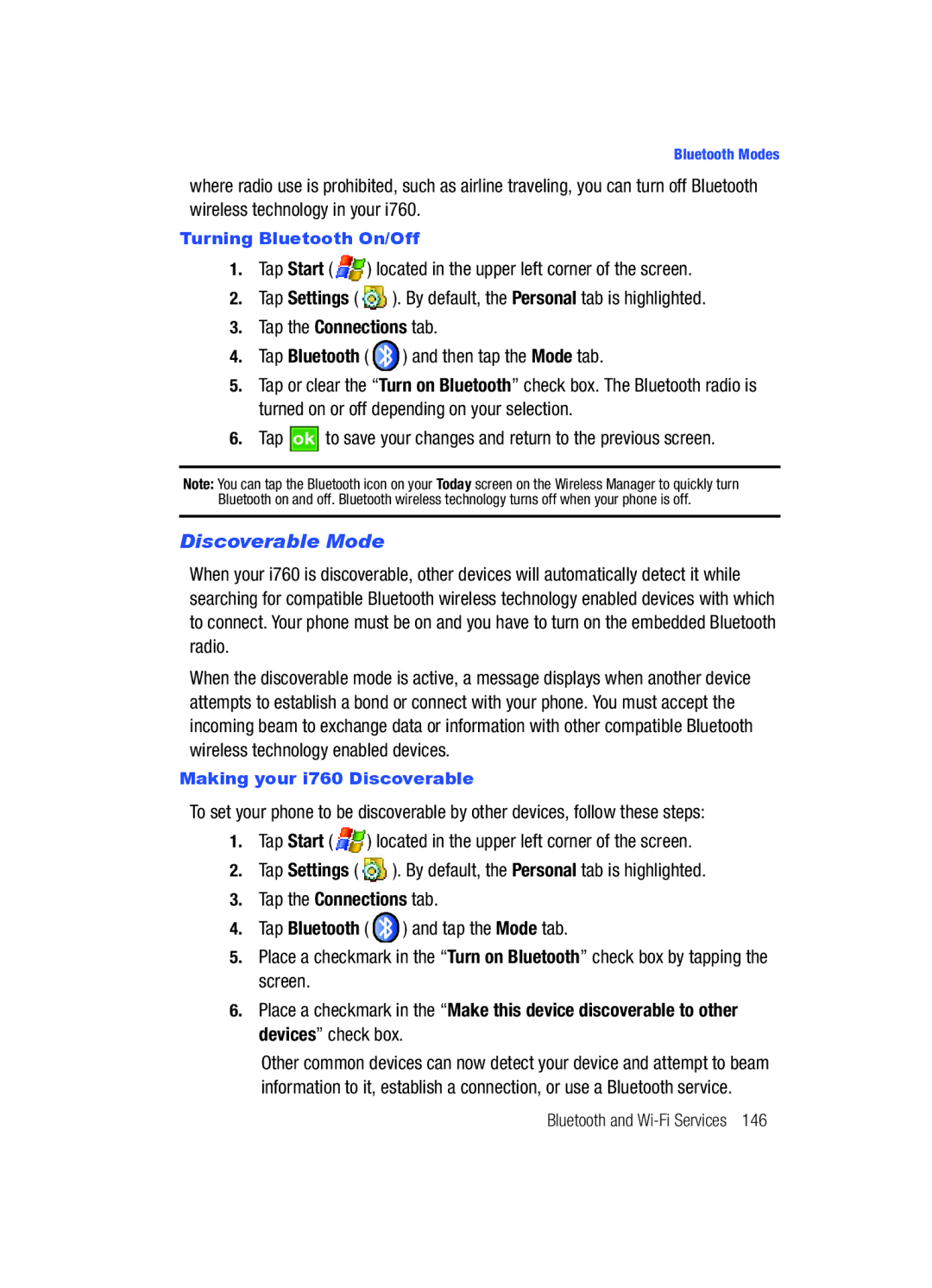 Samsung SCH-i760 user manual Discoverable Mode 