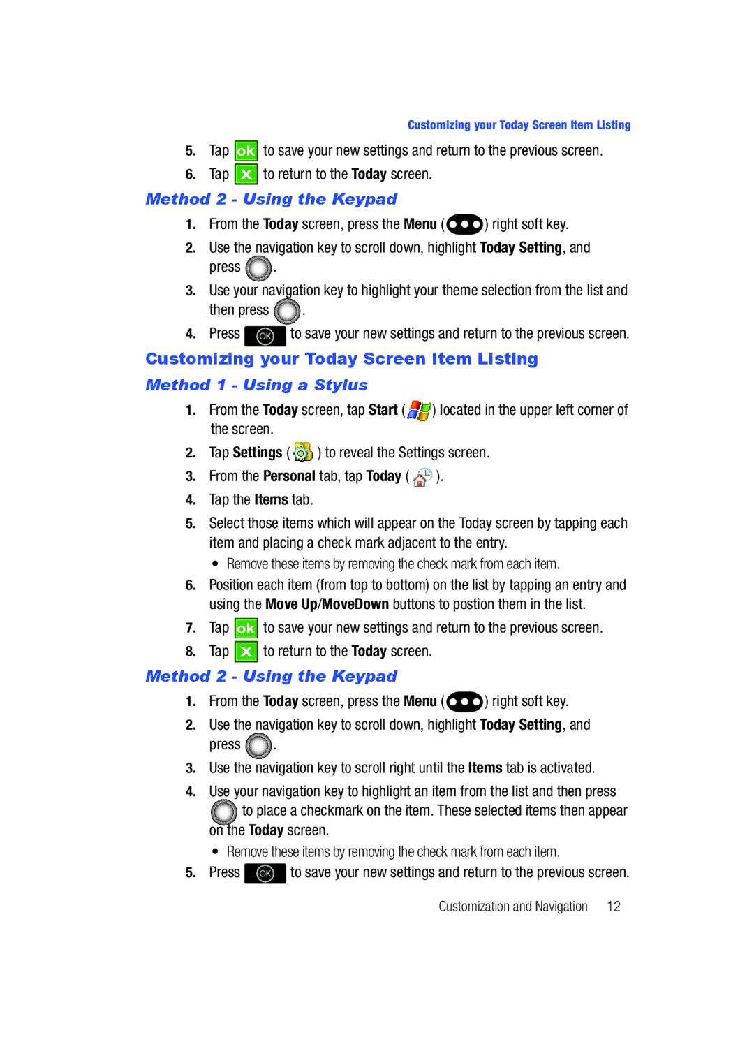 Samsung SCH-i760 user manual Remove these items by removing the check mark from each item 