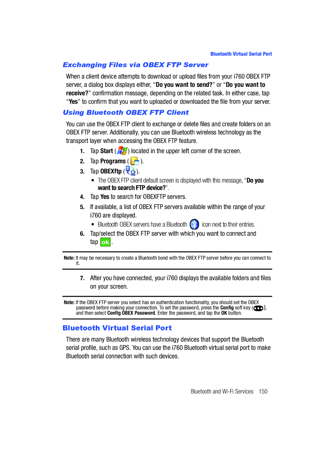 Samsung SCH-i760 Bluetooth Virtual Serial Port, Exchanging Files via Obex FTP Server, Using Bluetooth Obex FTP Client 