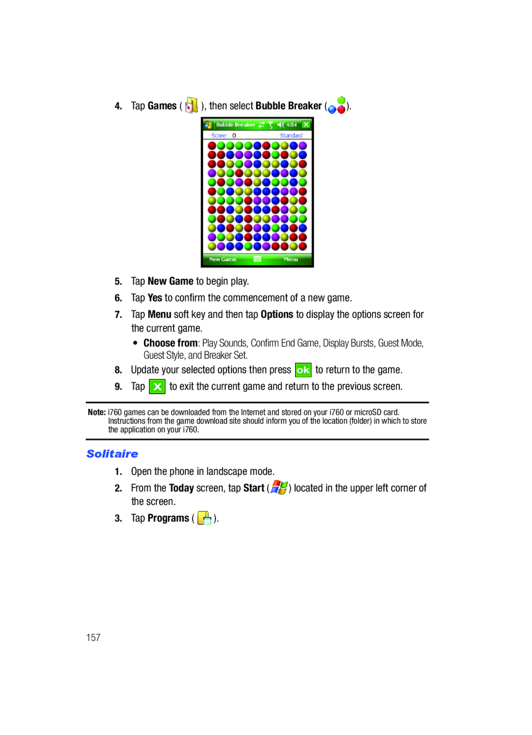 Samsung SCH-i760 user manual Solitaire 