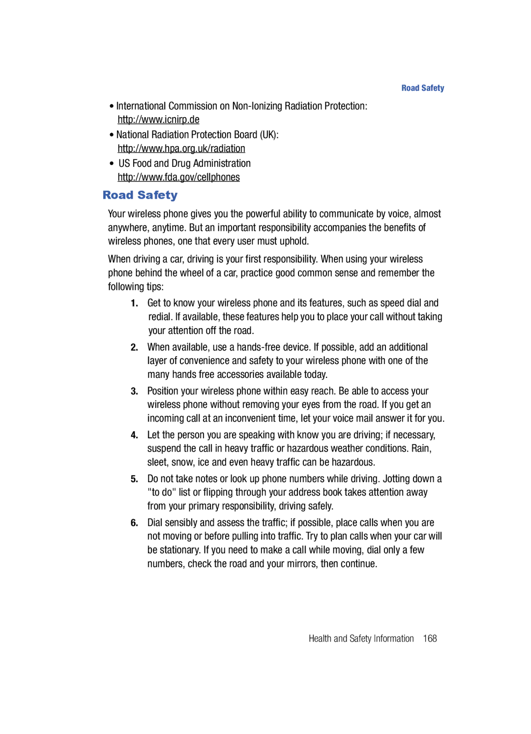 Samsung SCH-i760 user manual Road Safety 