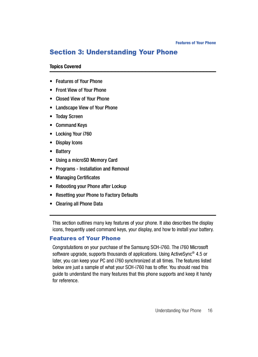 Samsung SCH-i760 user manual Understanding Your Phone, Features of Your Phone 