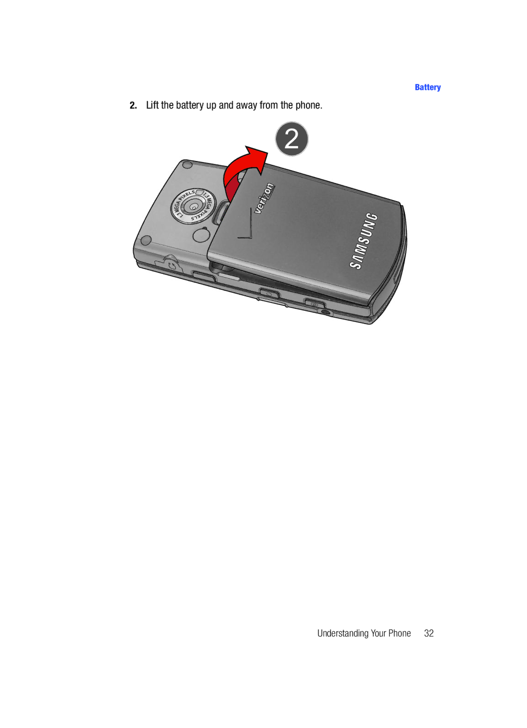 Samsung SCH-i760 user manual Lift the battery up and away from the phone 