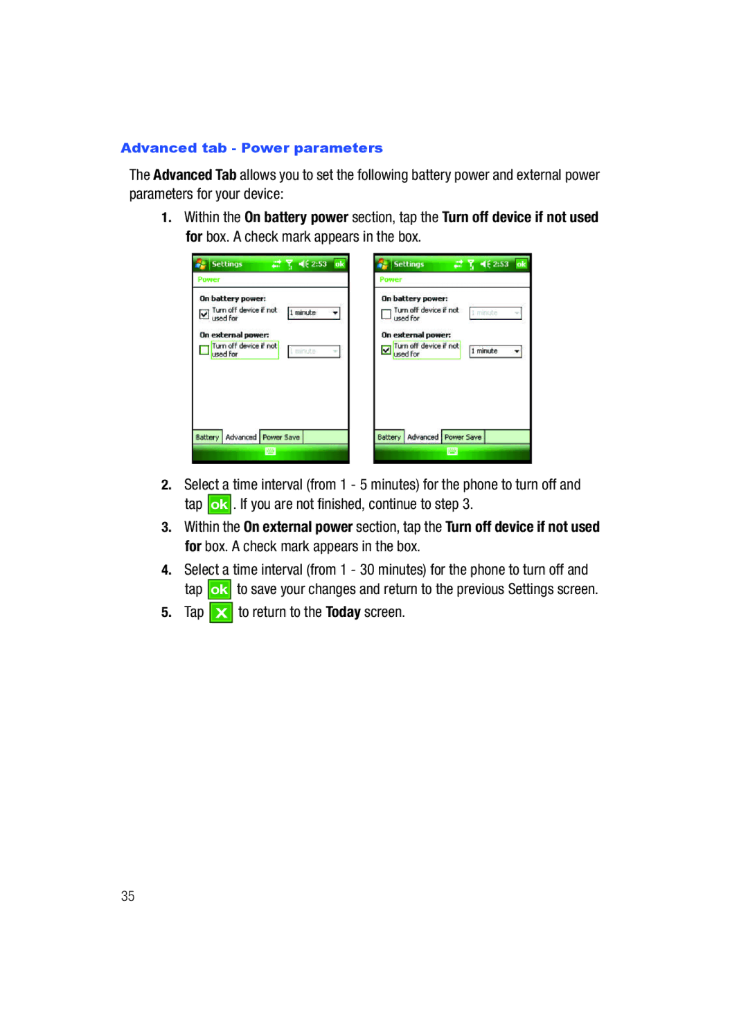 Samsung SCH-i760 user manual Advanced tab Power parameters 