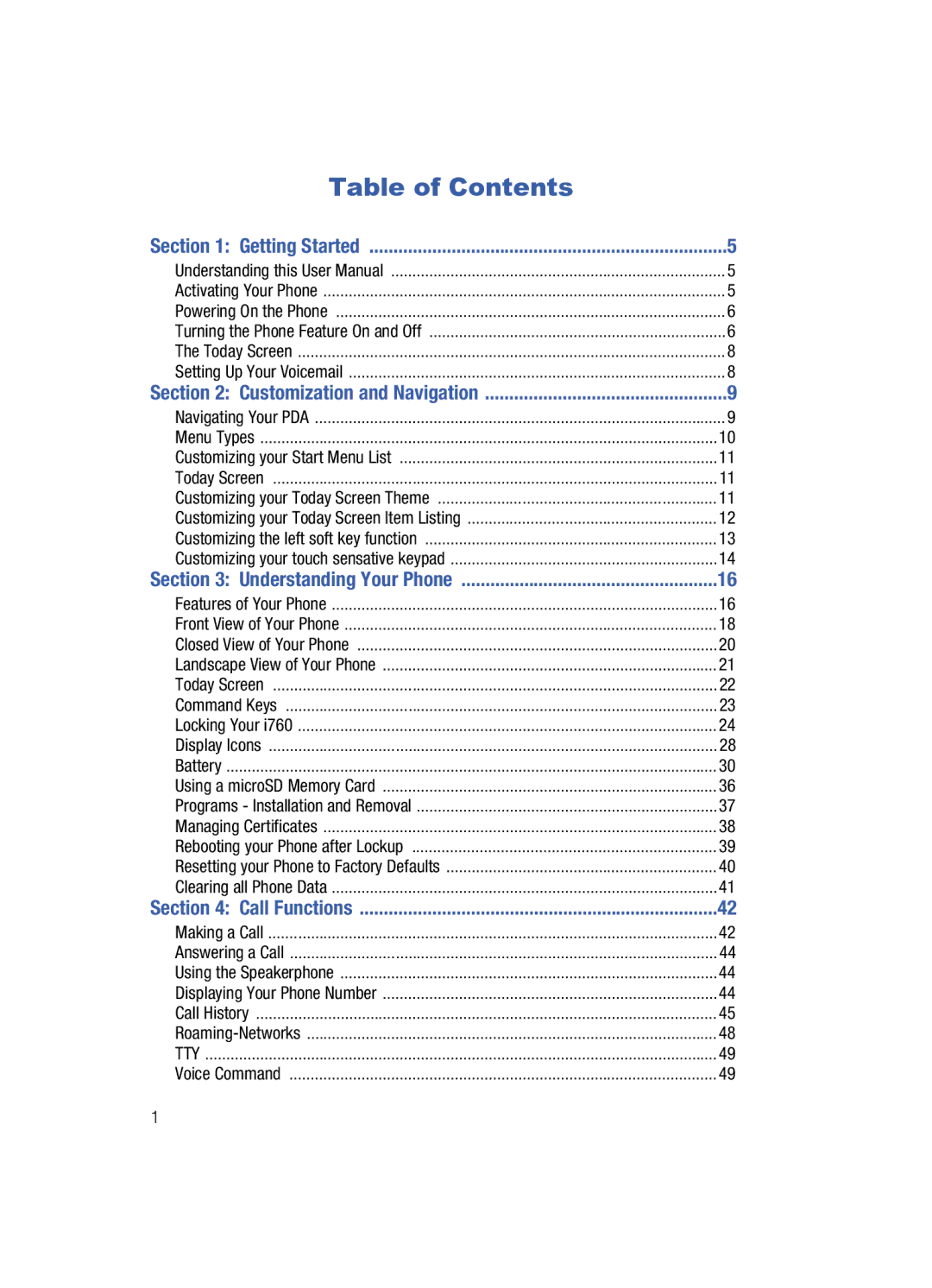 Samsung SCH-i760 user manual Table of Contents 