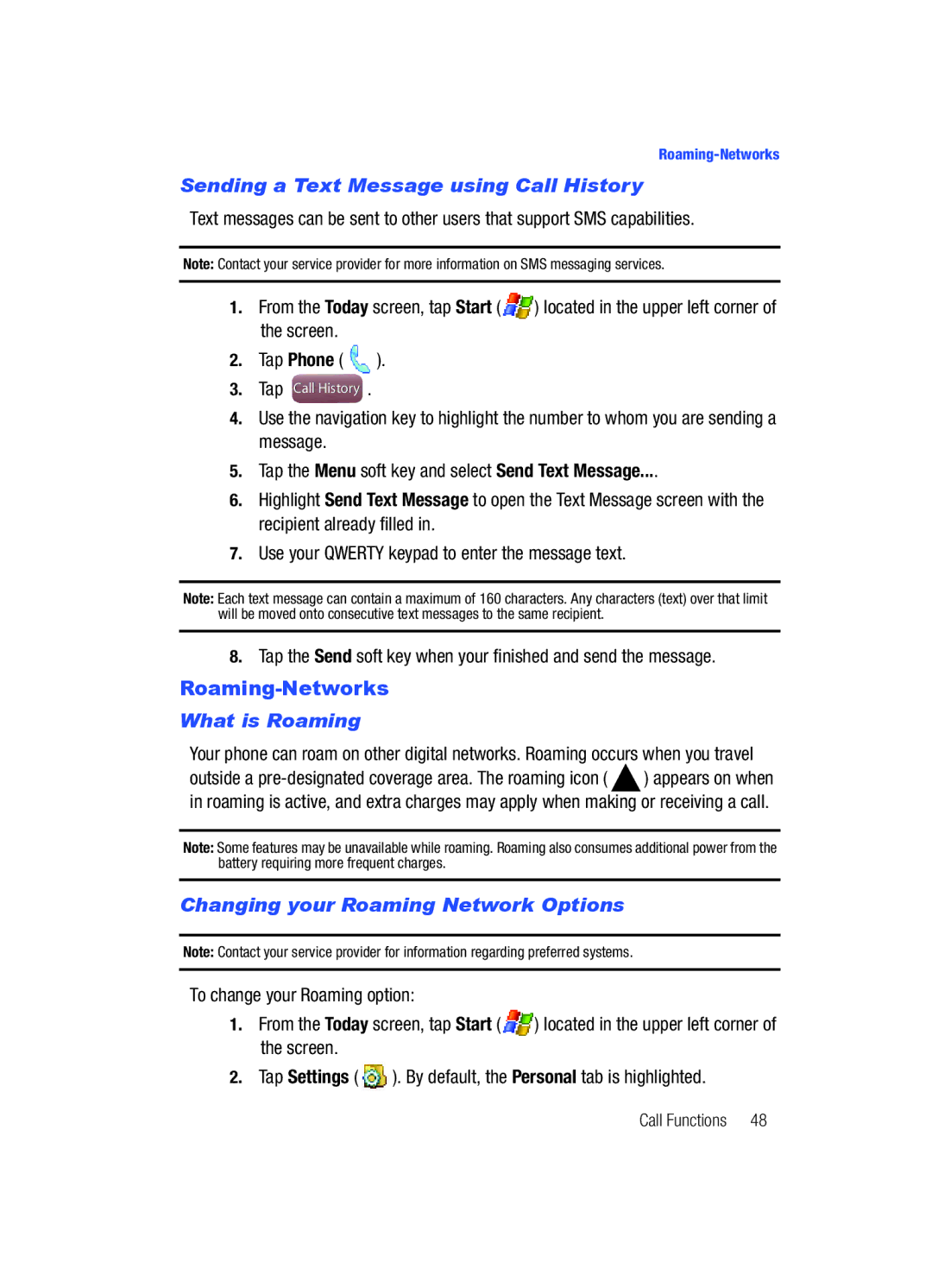 Samsung SCH-i760 user manual Sending a Text Message using Call History, Roaming-NetworksWhat is Roaming 