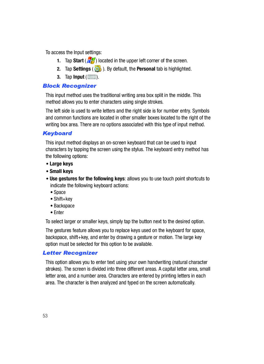 Samsung SCH-i760 user manual Block Recognizer, Keyboard, Letter Recognizer 