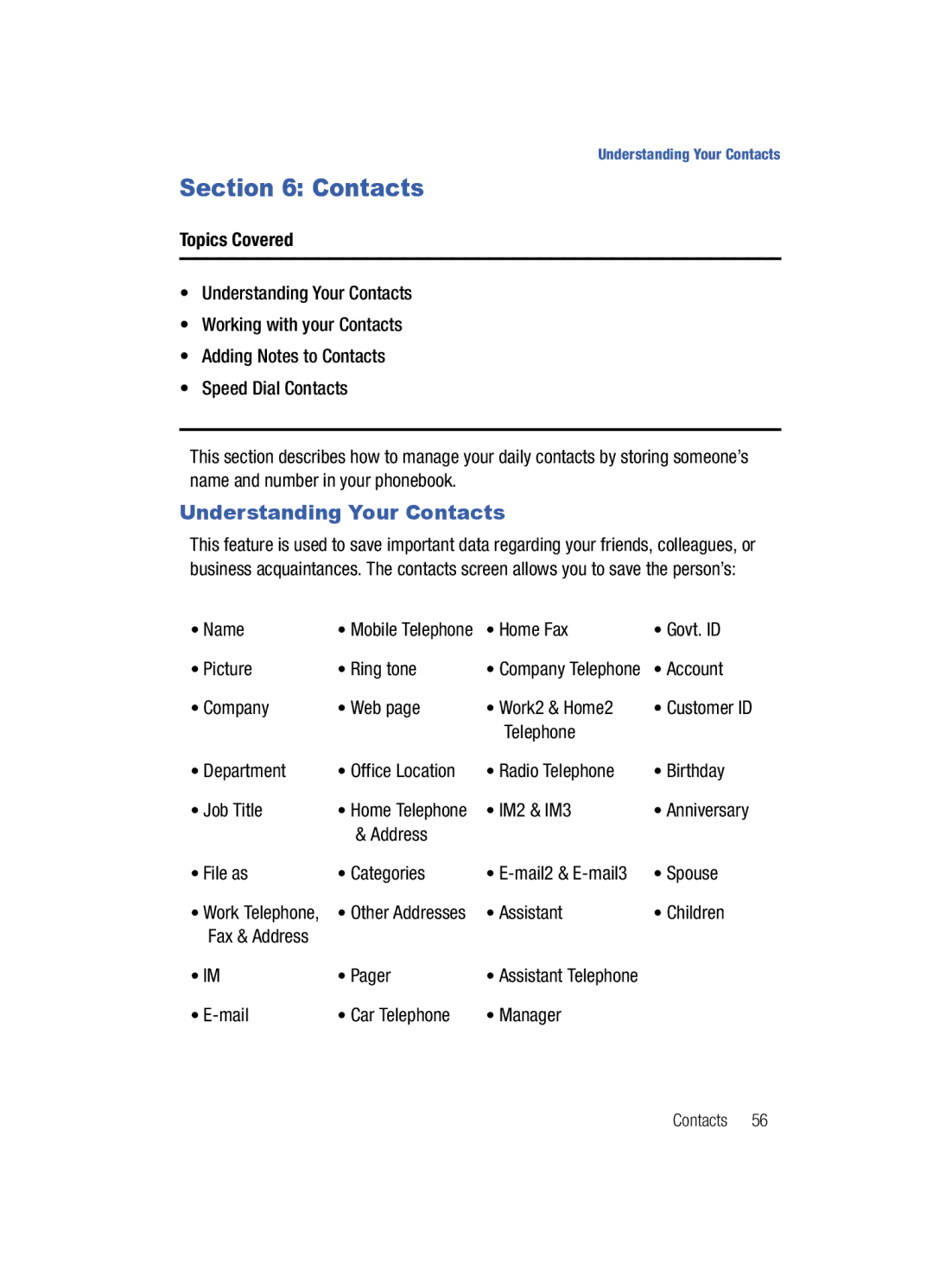 Samsung SCH-i760 user manual Understanding Your Contacts 