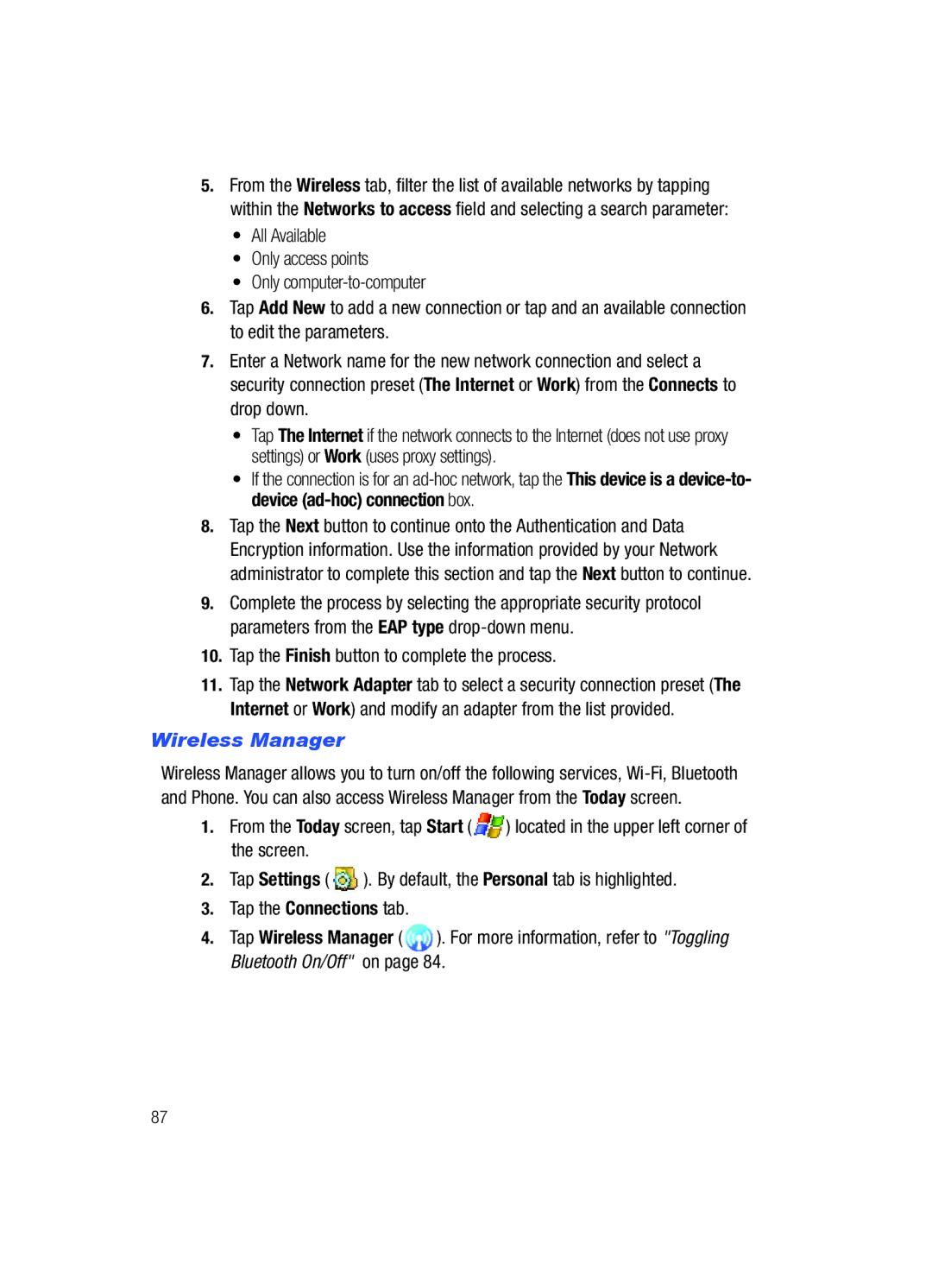 Samsung SCH-i760 user manual Wireless Manager 