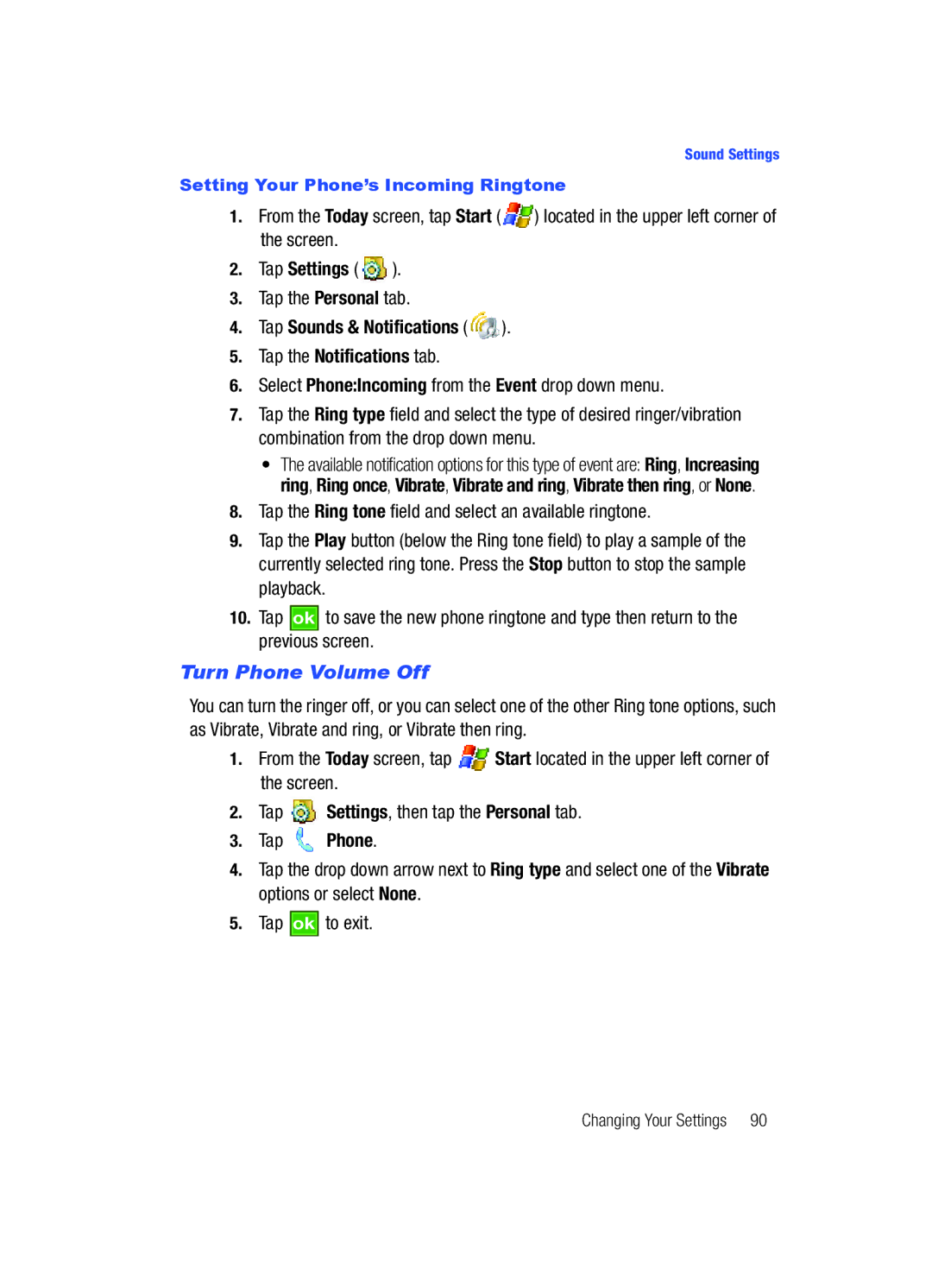 Samsung SCH-i760 user manual Turn Phone Volume Off, Tap Phone 