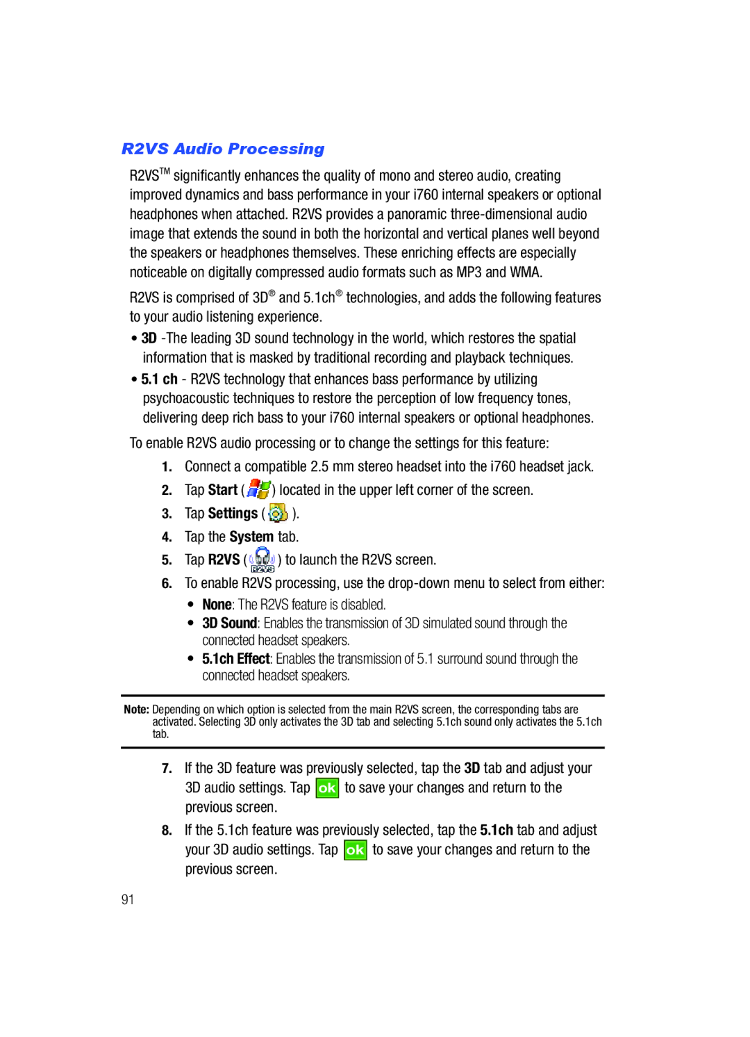 Samsung SCH-i760 user manual R2VS Audio Processing 