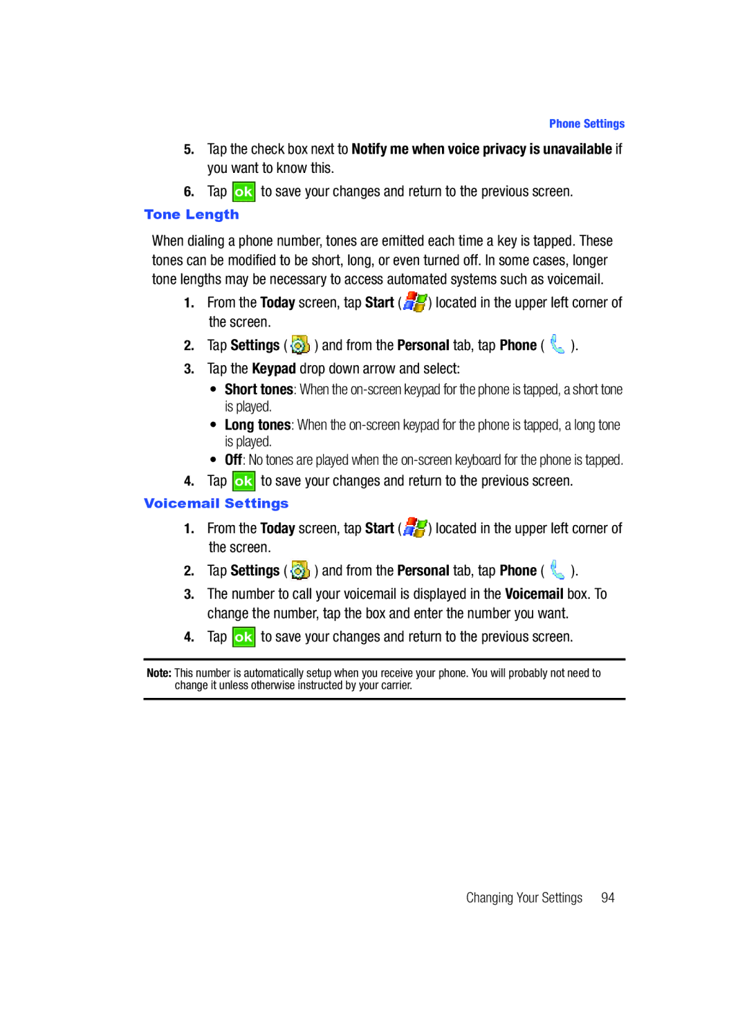 Samsung SCH-i760 user manual Voicemail Settings 