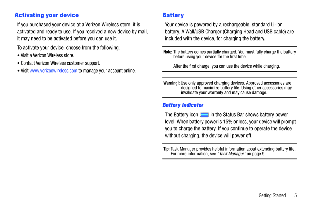 Samsung SCH-I800BKAVZW user manual Activating your device, Battery Indicator 