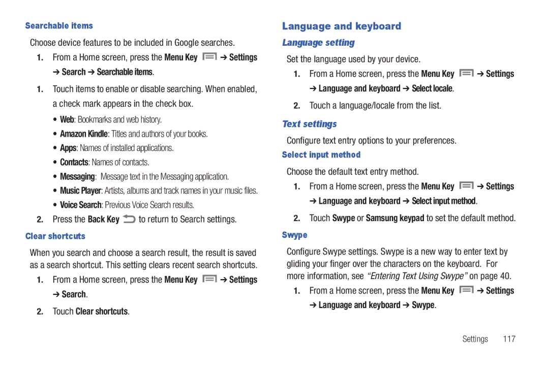 Samsung SCH-I800BKAVZW user manual Language and keyboard, Language setting, Text settings 