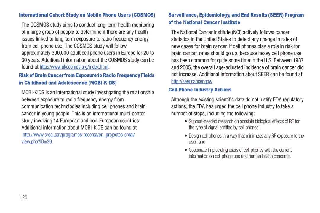 Samsung SCH-I800BKAVZW user manual Cell Phone Industry Actions, 126 