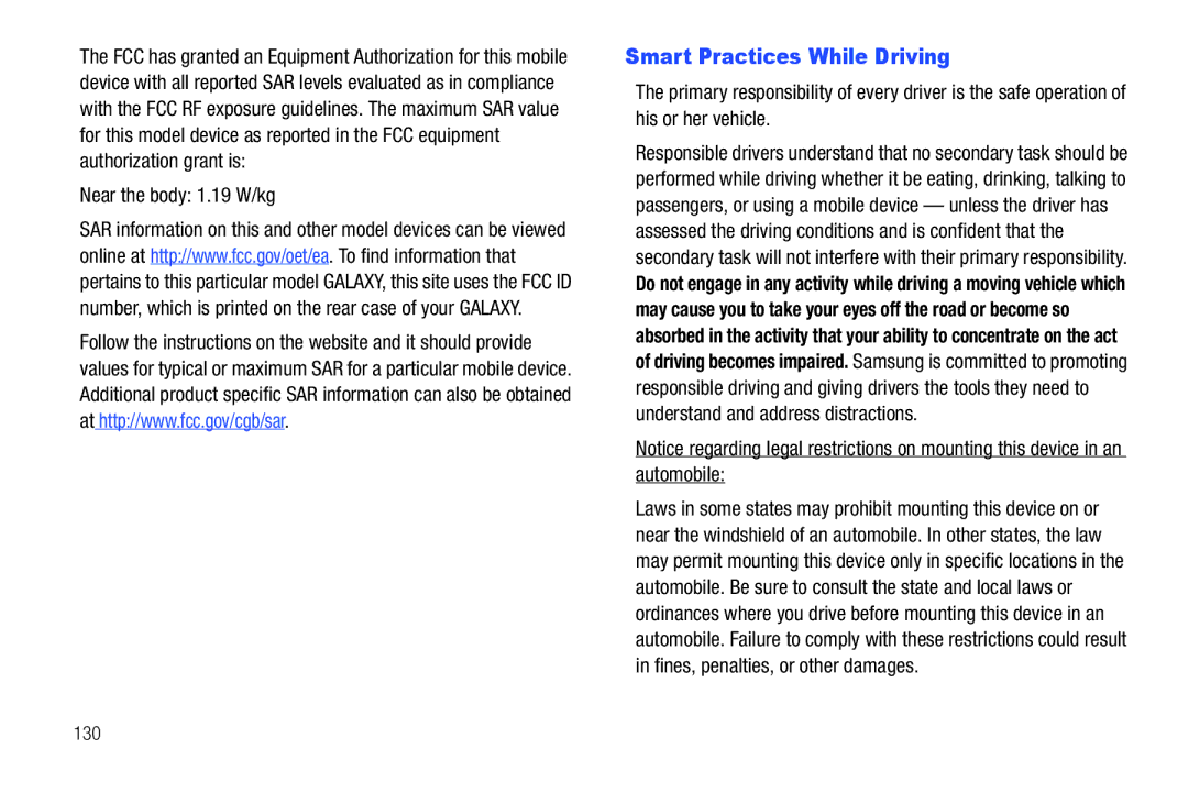 Samsung SCH-I800BKAVZW user manual Smart Practices While Driving, Near the body 1.19 W/kg 