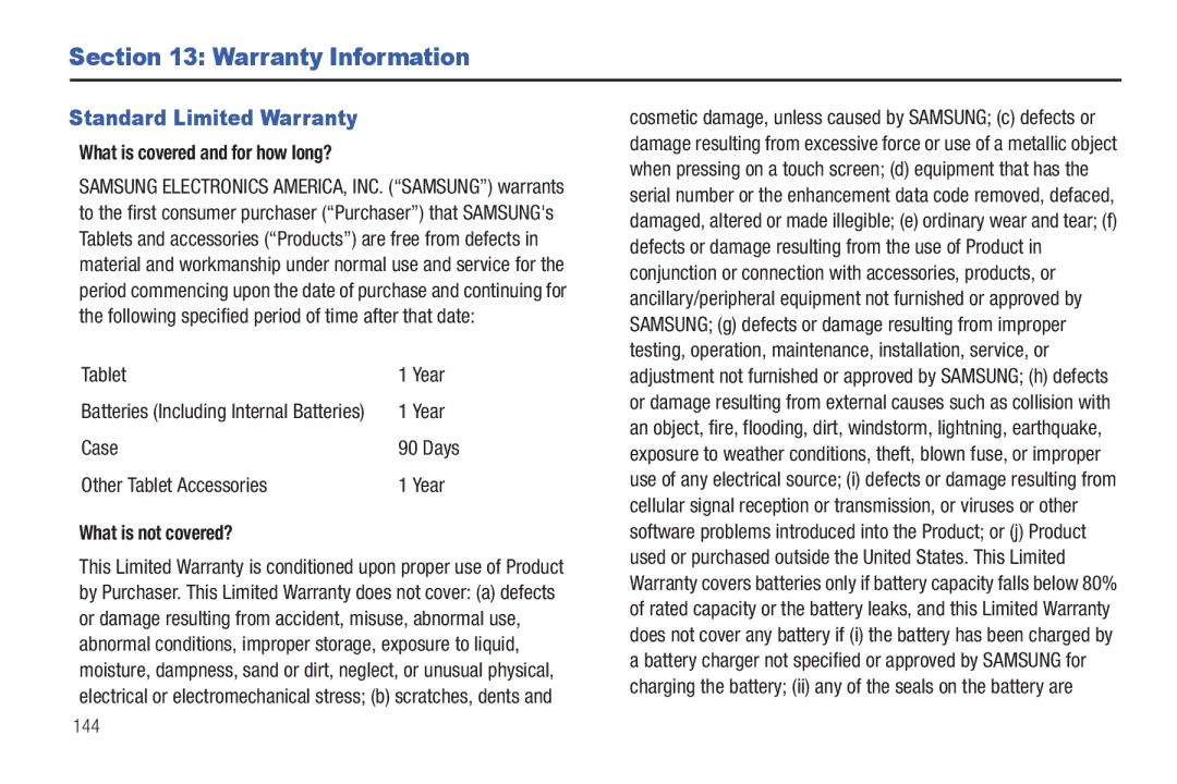 Samsung SCH-I800BKAVZW user manual Warranty Information, Standard Limited Warranty, What is covered and for how long? 