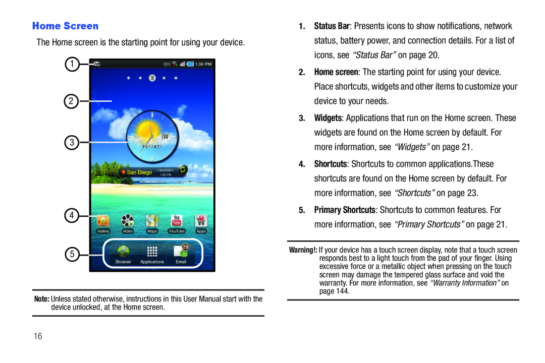 Samsung SCH-I800BKAVZW user manual Home Screen, Home screen is the starting point for using your device 