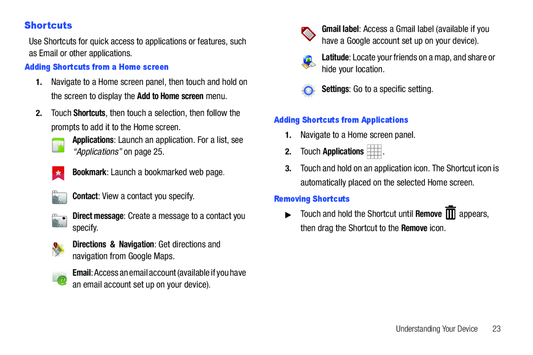 Samsung SCH-I800BKAVZW user manual Shortcuts, Prompts to add it to the Home screen, Navigate to a Home screen panel 