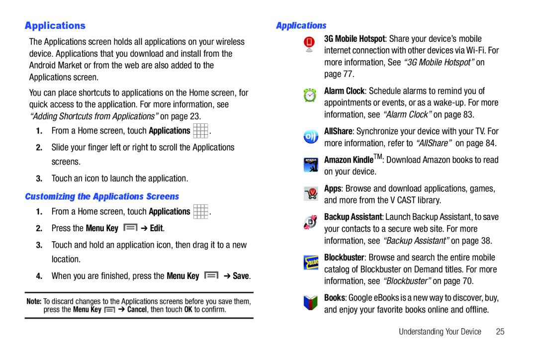 Samsung SCH-I800BKAVZW user manual Customizing the Applications Screens, Press the Menu Key Edit 