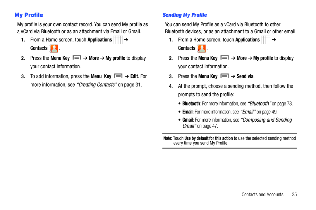 Samsung SCH-I800BKAVZW user manual Sending My Profile 