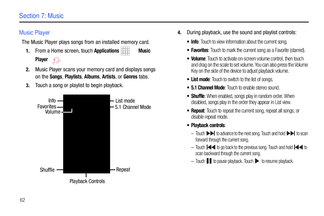 Samsung SCH-I800BKAVZW user manual Music Player, Playback controls 