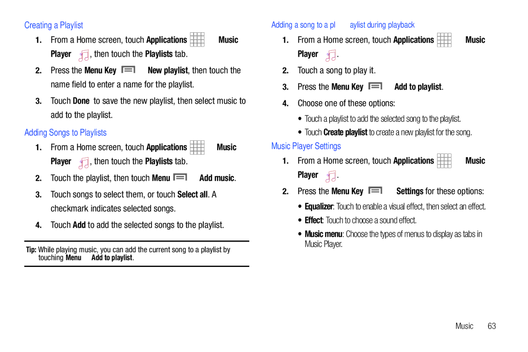 Samsung SCH-I800BKAVZW user manual Creating a Playlist, Adding Songs to Playlists, Press the Menu Key Add to playlist 