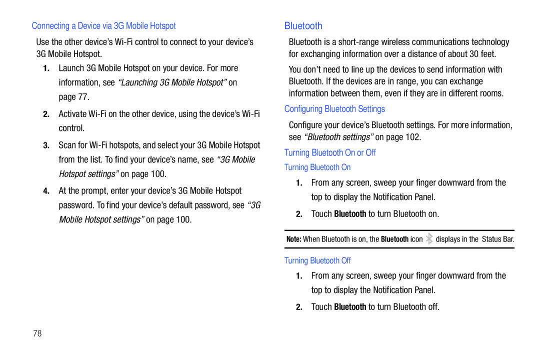 Samsung SCH-I800BKAVZW user manual Connecting a Device via 3G Mobile Hotspot, Configuring Bluetooth Settings 