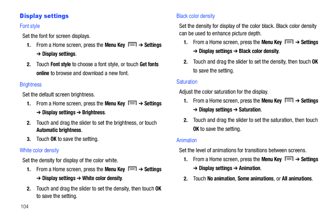 Samsung SCH-I800NSAUSC user manual Display settings 