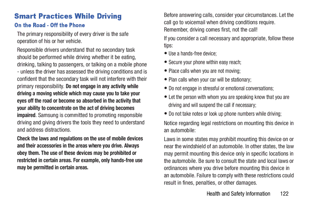 Samsung GT-P5100ZWABTU, SCH-I915SAAVZW, SCHI705MKAVZW, GT-P3113ZWYXAR user manual On the Road Off the Phone, 122 