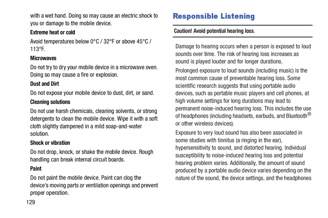 Samsung SCH-I915SAAVZW, SCHI705MKAVZW, GT-P5100ZWABTU, GT-P3113ZWYXAR user manual Responsible Listening 