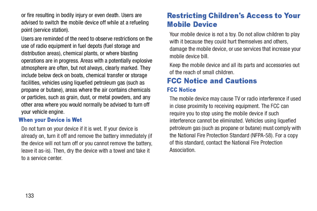 Samsung GT-P3113ZWYXAR, SCH-I915SAAVZW Restricting Childrens Access to Your Mobile Device, FCC Notice and Cautions, 133 