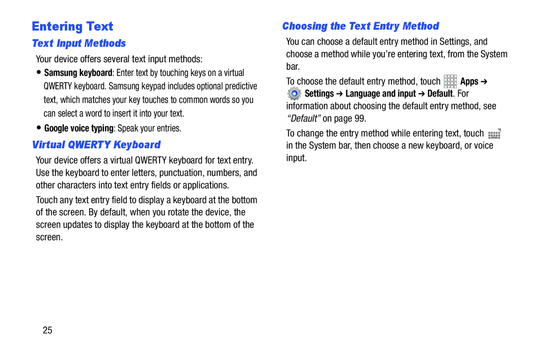 Samsung SCHI705MKAVZW Entering Text, Text Input Methods, Virtual Qwerty Keyboard, Choosing the Text Entry Method 