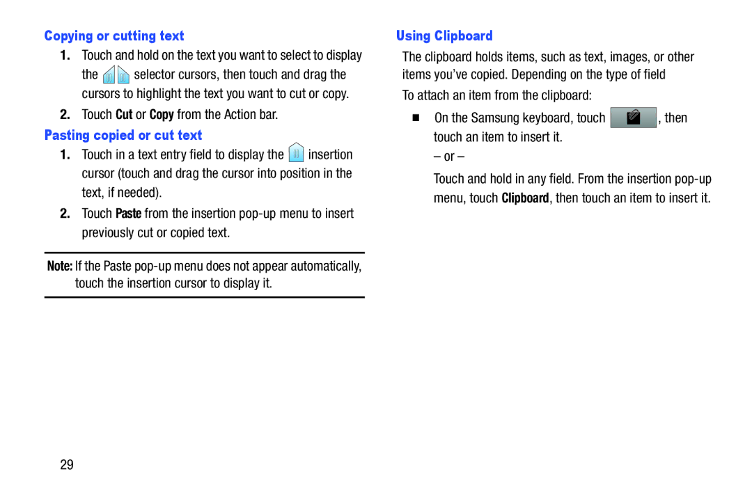 Samsung SCH-I915SAAVZW, SCHI705 Copying or cutting text, Touch Cut or Copy from the Action bar, Pasting copied or cut text 