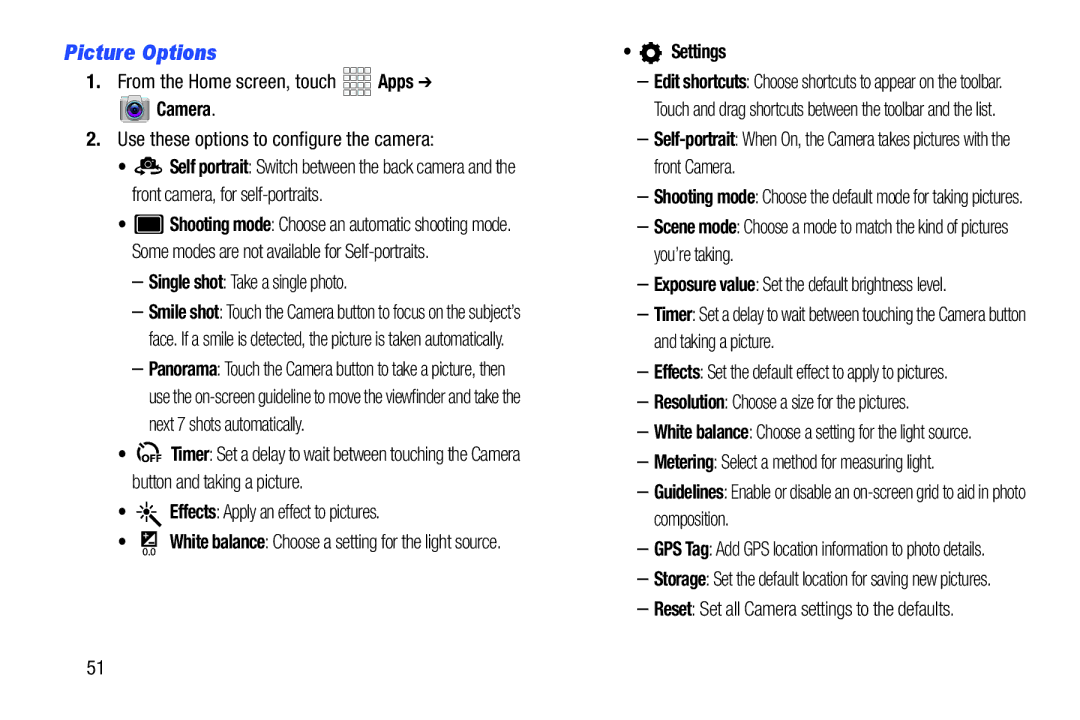 Samsung SCH-I915SAAVZW, SCHI705MKAVZW, GT-P5100ZWABTU user manual Picture Options, Effects Apply an effect to pictures 