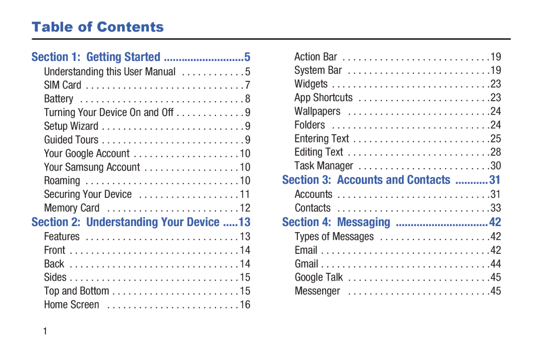 Samsung SCH-I915SAAVZW, SCHI705MKAVZW, GT-P5100ZWABTU, GT-P3113ZWYXAR user manual Table of Contents 