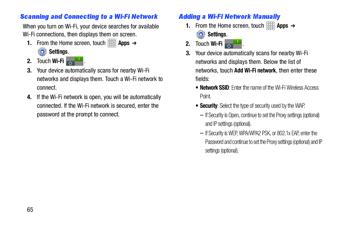 Samsung SCHI705MKAVZW, SCH-I915SAAVZW Adding a Wi-Fi Network Manually, Scanning and Connecting to a Wi-Fi Network 