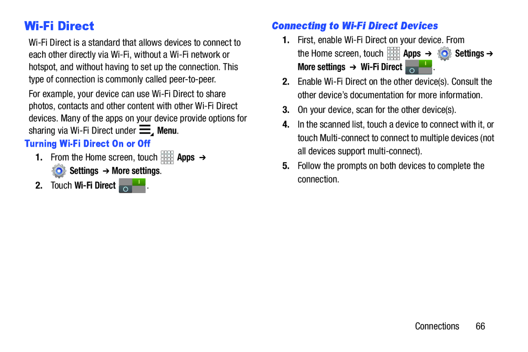 Samsung SCHI705 Connecting to Wi-Fi Direct Devices, Turning Wi-Fi Direct On or Off, More settings Wi-Fi Direct 