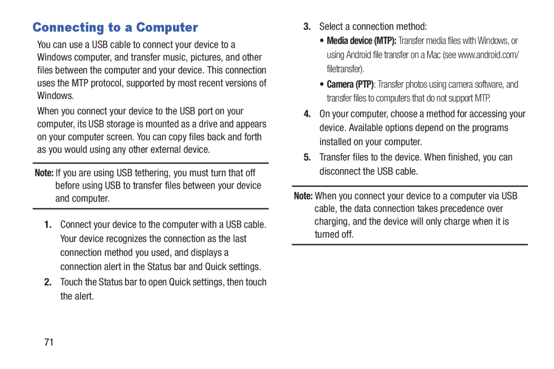 Samsung SCH-I915SAAVZW, SCHI705MKAVZW, GT-P5100ZWABTU, GT-P3113ZWYXAR user manual Connecting to a Computer 