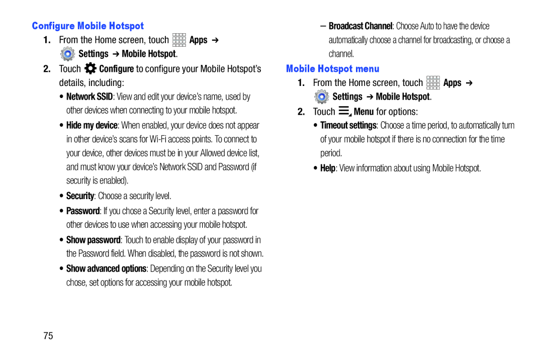 Samsung SCHI705MKAVZW, SCH-I915SAAVZW Configure Mobile Hotspot, Security Choose a security level, Mobile Hotspot menu 