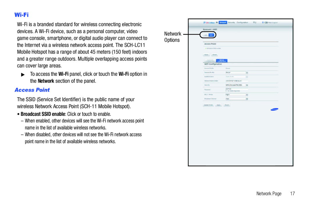 Samsung SCH-I915TSAVZW user manual Wi-Fi, Access Point, Broadcast Ssid enable Click or touch to enable 